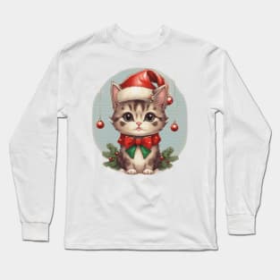 cute little kitten wearing a santa hat Long Sleeve T-Shirt